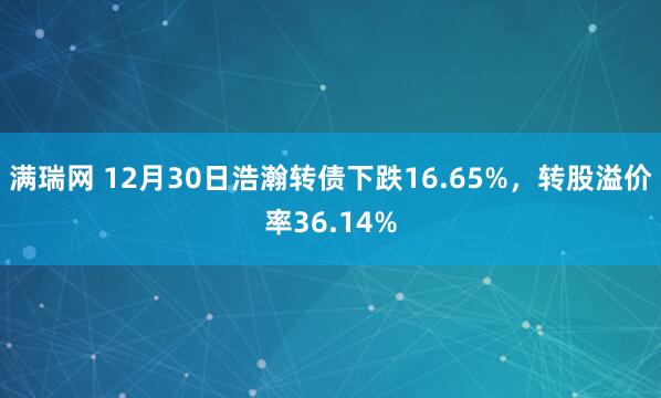 满瑞网 12月30日浩瀚转债下跌16.65%，转股溢价率36.14%