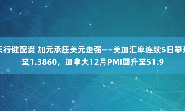 天行健配资 加元承压美元走强——美加汇率连续5日攀升至1.3860，加拿大12月PMI回升至51.9